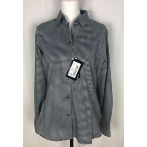 New Devon & Jones Button Up Shirt Gingham Plaid Checked Gray Women's‎ Size M